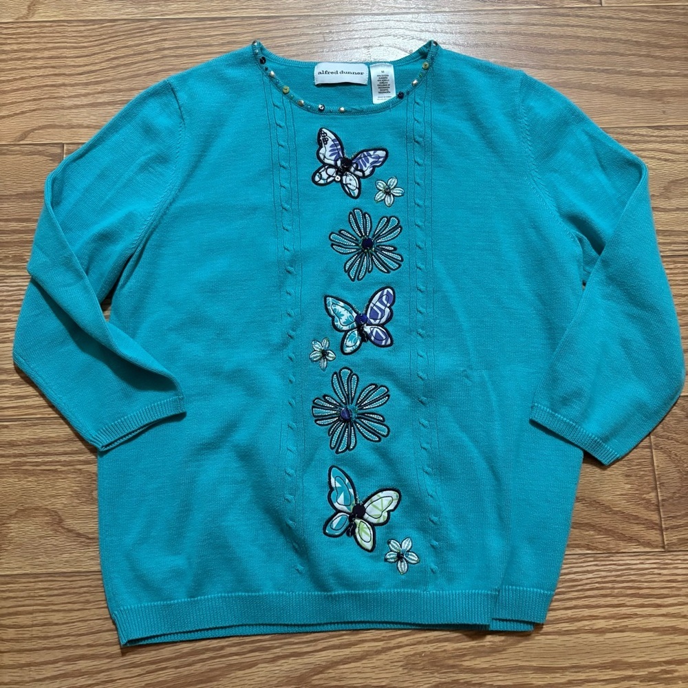 Vintage Alfred Dunner Butterfly Sweater Embroidered Medium